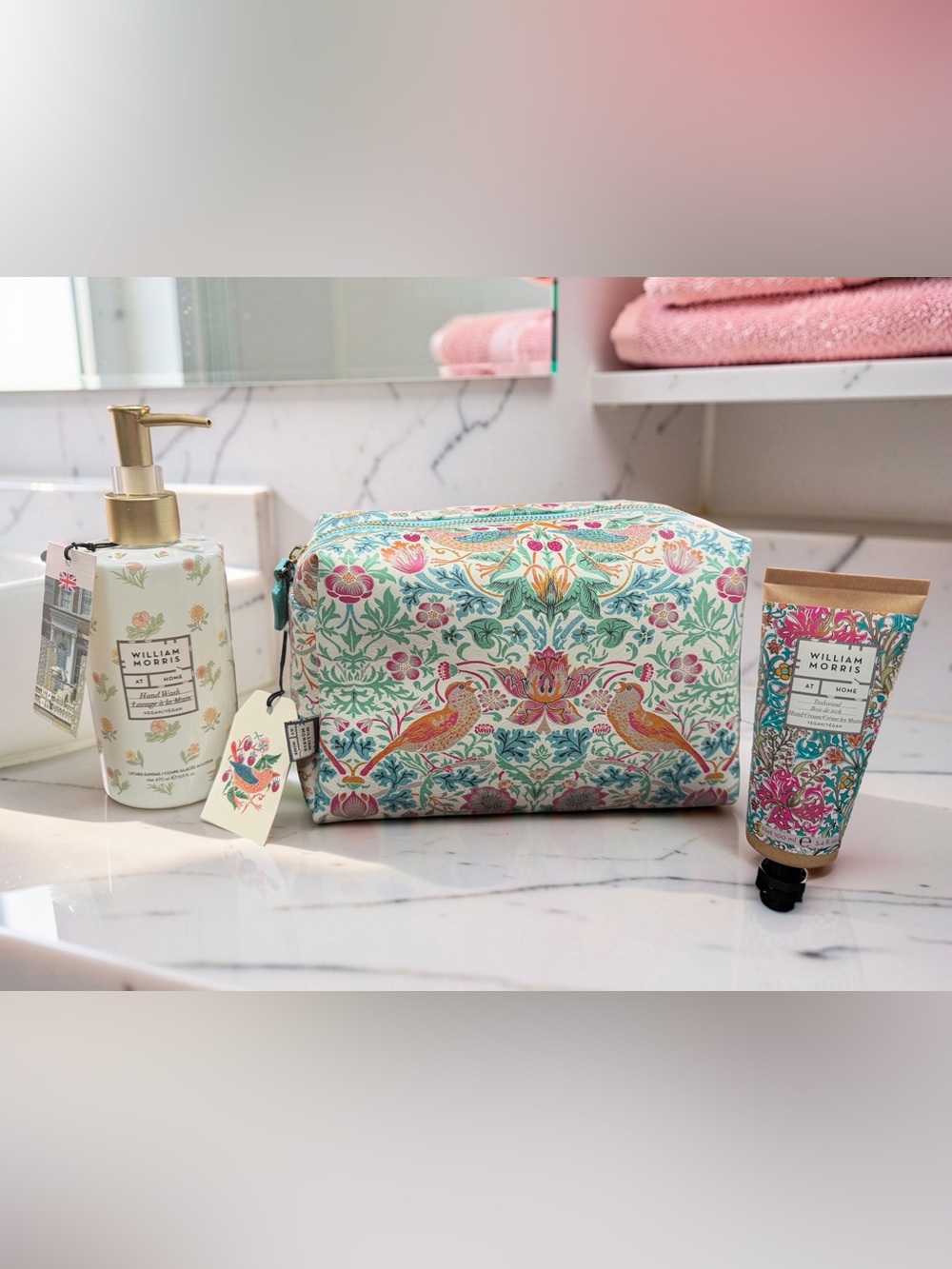 Morris & Co. NWT Strawberry Thief Floral Toile Cosmetic Bag Hand Soap & Cream